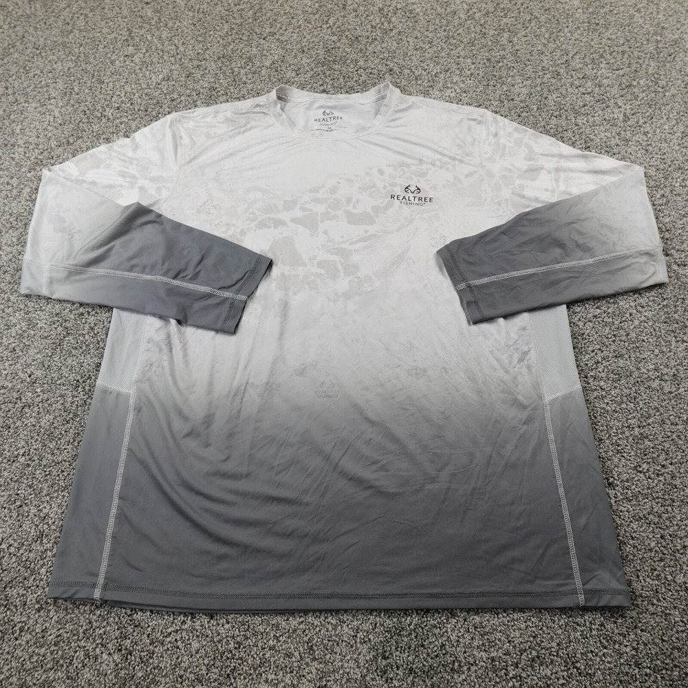 Realtree Shirt Mens 2XL Gray Wave Long Sleeve Performance Fishing Fish Rashguard